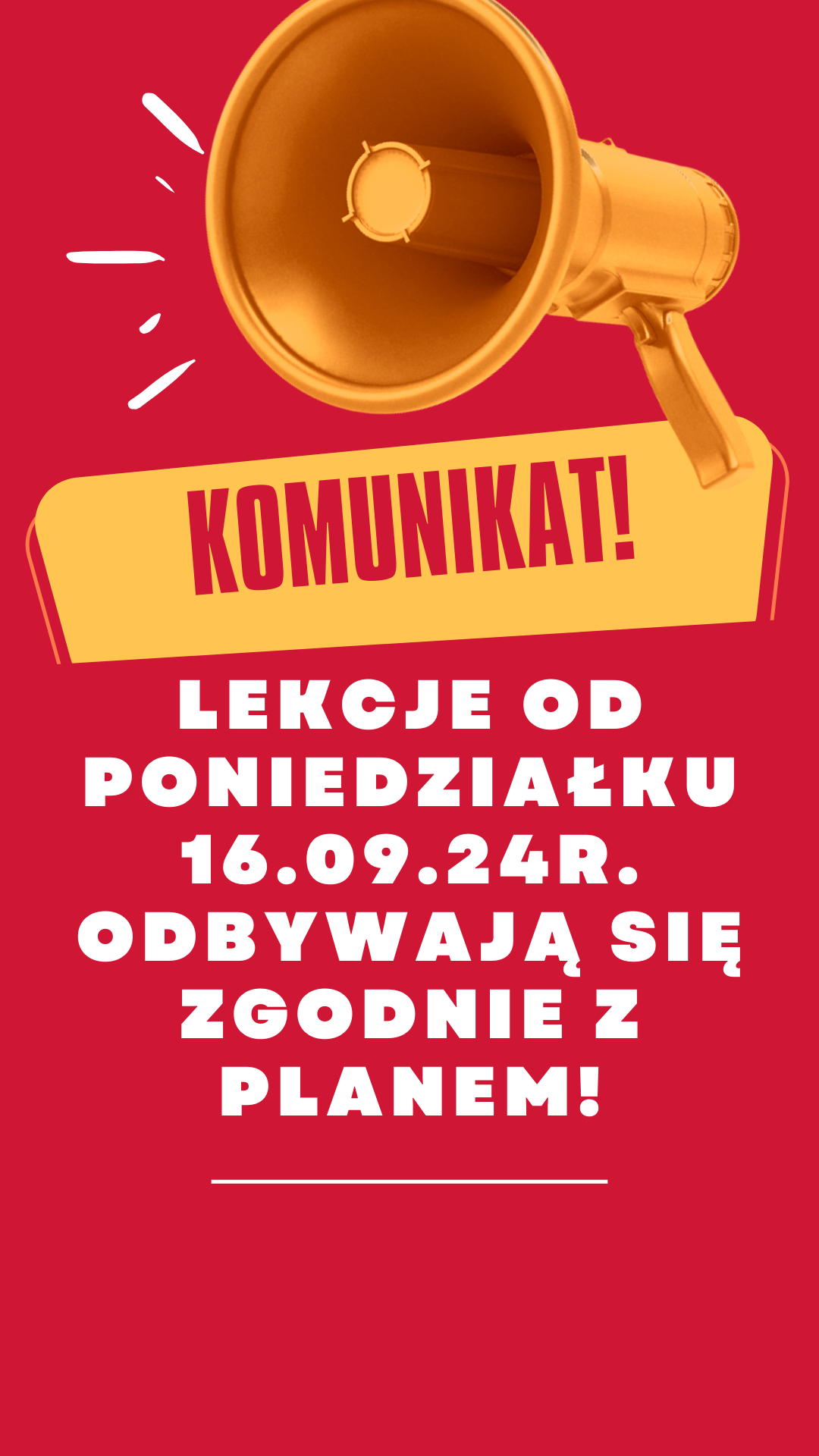 Lekcje od poniedziałku 16.09.24r. odbywają się zgodnie z planem!