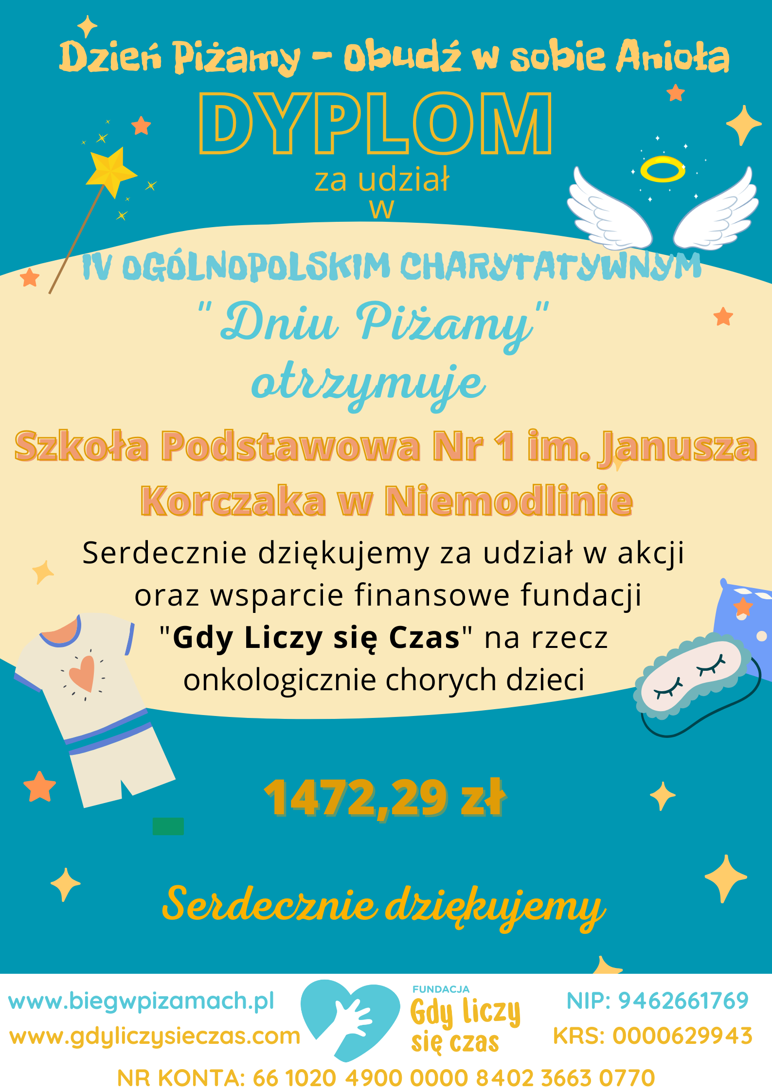 Podsumowanie Dnia Piżamy i podziękowania od Fundacji ''Gdy Liczy się czas''