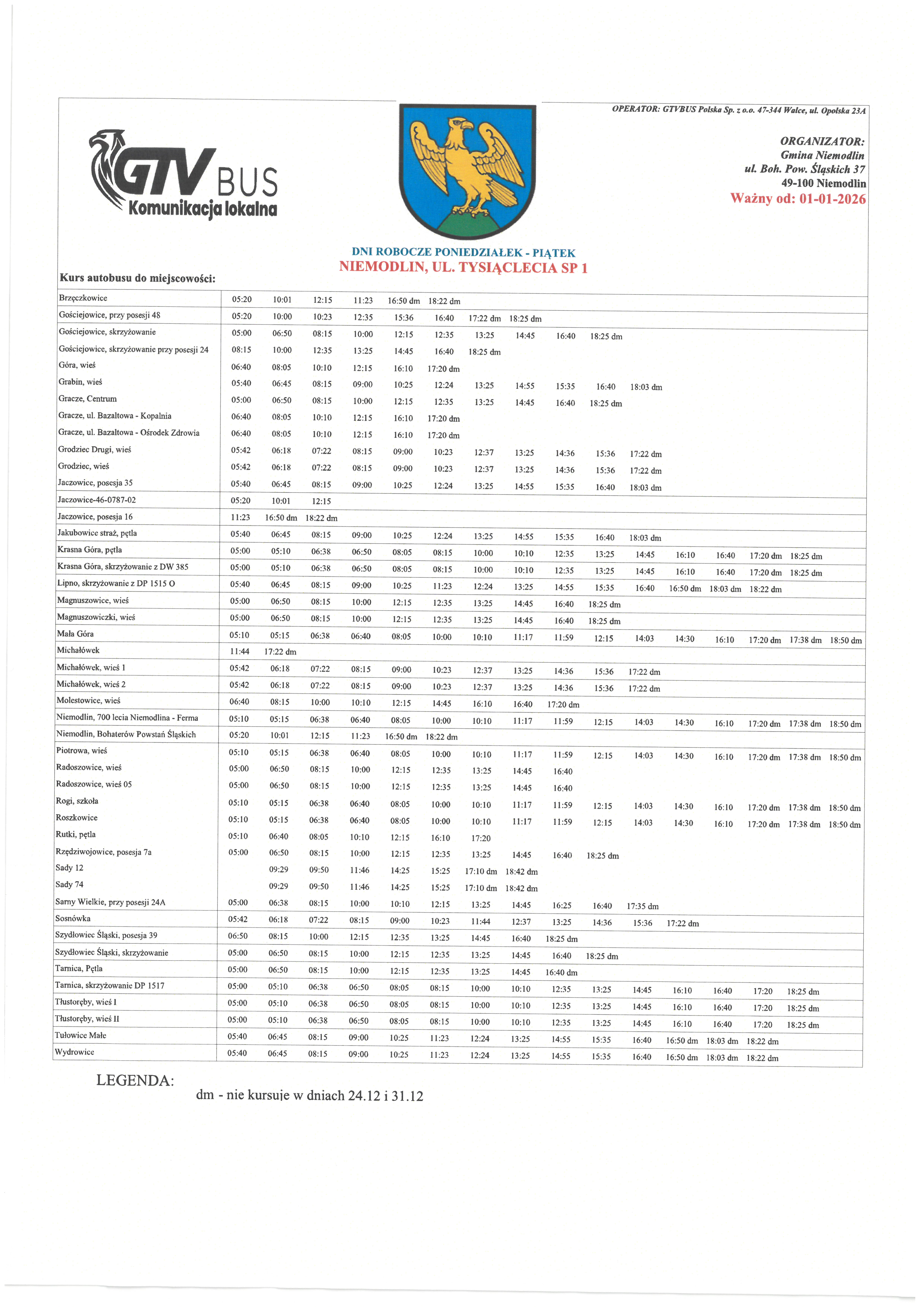 Nowy rozkład jazdy autobusów