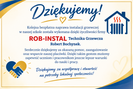 Podziękowania dla firmy ROB-INSTAL Technika Grzewcza Robert Bochynek